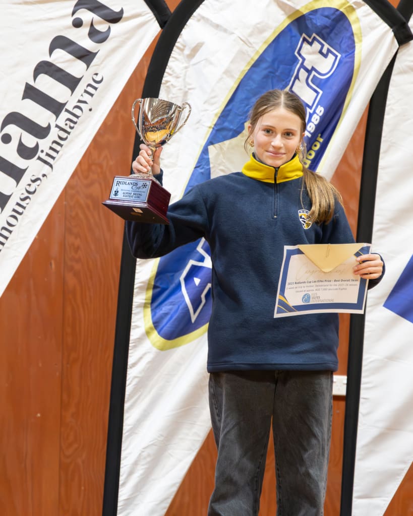 student holding thredbo cup